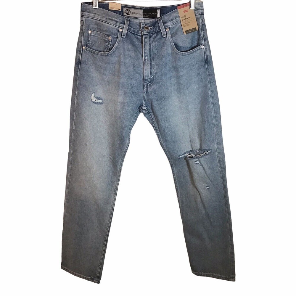 NWT Levi’s SilverTab Straight Jeans 32x32 Distressed 100% Cotton Light Wash